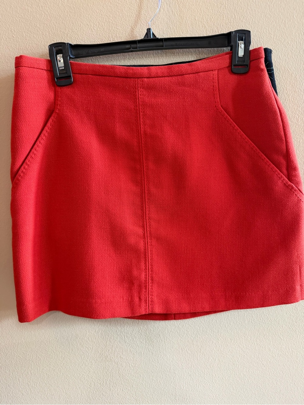 Express Red Midi Skirt with Front Seam and Slant Pockets